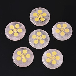 Cabochons de quartz rose naturel, plat rond avec motif floral, 25x5mm, environ 6 pcs / sachet 