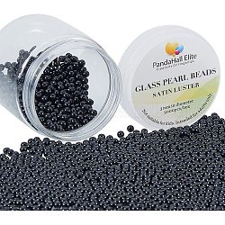 Pandahall elite 3mm-3.5mm circa 2000 pezzi assortimento di perline rotonde di perle di vetro minuscole per kit di scatole per gioielli, colore nero