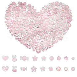 CHGCRAFT 18 Style Transparent Acrylic Beads, Bead in Bead, Faceted, Star & Candy & Rabbit & Round & Flower, Pink, 8~15.5x8~21.5x6~11.5mm, Hole: 2~2.5mm, 180pcs/box