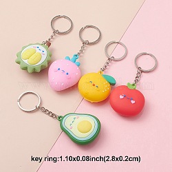 Schlüsselanhänger aus PVC mit Fruchtmotiv, mit eisernen Schlüsselringen, Apfel/Orange/Durian/Avocado/Erdbeere, Mischfarbe, 9.8~10.9 cm