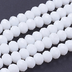 Imitation Jade Glass Bead Strands, Faceted, Rondelle, White, 8x6mm, Hole: 1mm, about 68pcs/strand, 15.3inch