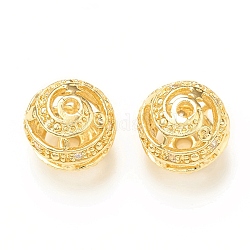 Messing Mikro ebnen Zirkonia Perlen, Hohlrund, echtes 18k vergoldet, 12 mm, Bohrung: 2 mm
