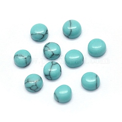 Cabochons en turquoise synthétique, demi-rond / dôme, teinte, 4x1.5~2.5mm