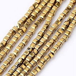 Electroplate Crystal Glass Faceted Cube Beads Strands, Full Plated, Golden Plated, 2x2x2mm, Hole: 1mm, about 101pcs/strand, 9 inch