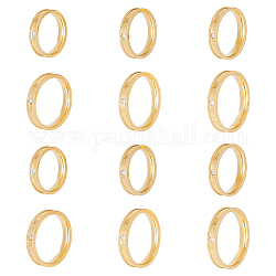 Unicraftale 12 шт. 6 размера кольца с рифлеными кристаллами и стразами набор, украшения из нержавеющей стали для женщин, золотые, внутренний диаметр: 16~21.2 мм, 2шт / размер