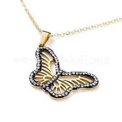 蝶のラインストーンペンダントネックレス  イオンプレーティング（ip）304ステンレスアズキチェーン  ゴールドカラー  18.11インチ（46cm）
