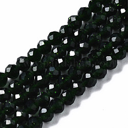 Synthetik grün goldstone Perlen Stränge, Runde, facettiert, 3 mm, Bohrung: 0.6 mm, ca. 129 Stk. / Strang, 15.04 Zoll (38.2 cm)