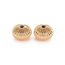 Brass Beads, Nickel Free, Corrugated Rondelle, Real 18K Gold Plated, 9.5x13mm, Hole: 2mm