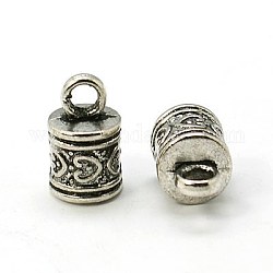 Tibetan Style Alloy Cord Ends, Lead Free and Cadmium Free, Antique Silver, about 9.8mm in diameter, 16mm thick, 6mm inner diameter, hole: 3.5mm