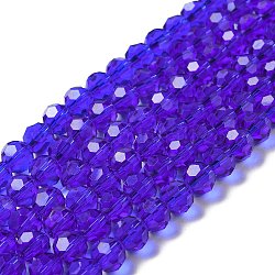 Perles en verre transparentes, facetté (32 facettes), ronde, bleu violet, 8mm, Trou: 1mm, Environ 72 pcs/chapelet, 20.67 pouce (52.5 cm)