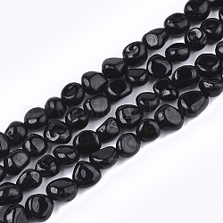 Natürliche schwarze Turmalin Perlen Stränge, Nuggets, getrommelt Stein, 4~13x5~8x4~7 mm, Bohrung: 1 mm, ca. 46~50 Stk. / Strang, 15.1 Zoll ~ 15.7 Zoll