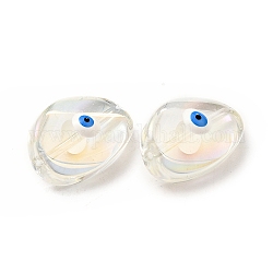 Abalorios de vidrio transparentes, con esmalte, lágrima con patrón de mal de ojo, blanco, 18.5x12.5x8mm, agujero: 1.2 mm