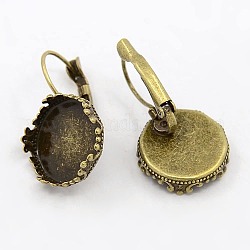 Accessoires dormeuses d'oreilles en laiton, sans nickel, bronze antique, Plateau: 15 mm, Trou: 8x10mm