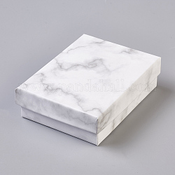 Boîtes à bijoux en carton, rectangle, avec une éponge noire à l'intérieur, blanc, 9.1x7.1x2.8 cm, Taille intérieure: 8.5x6.4cm