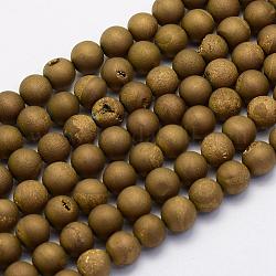 Fili di perline in agata naturale druzy, tinto, tondo, smerigliato, oro placcato, 6mm, Foro: 1 mm, circa 62pcs/filo, 15.7 pollice (40 cm)