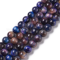 Natürliche Galaxie Tigerauge Perlenstränge, Runde, gefärbt und erhitzt, Mitternachtsblau, 8 mm, Bohrung: 1 mm, ca. 49 Stk. / Strang, 15.75'' (40 cm)