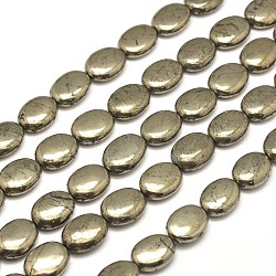 Perle ovali pirite naturale fili, 14x10x5mm, Foro: 1 mm, circa 28pcs/filo, 15.7 pollice