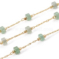 Handgemachte natürliche grüne Aventurin Perlenketten, mit Messingketten, mit Spule, langlebig plattiert, gelötet, golden, 5.5~6 mm, llink: 5.5~6x4~4.5mm und 2x1x0.2mm, ca. 32.8 Fuß (10m)/Rolle