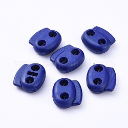 Plastic Spring Cord Locks, 2 Hole Drawstring Toggle Spring Clasp, Dark Blue, 17.5x19.5x7.5mm, Hole: 4.5mm