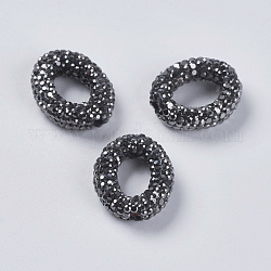Polymer Ton Strass Perlen, Ring, Hematit, 17.5~18x14~14.5x5 mm, Bohrung: 2 mm
