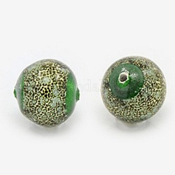 Picture Glass Beads, Round, Olive Drab, 14mm, Hole: 1mm