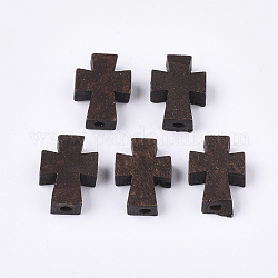 Natürliche Holzperlen, gefärbt, Kreuz, Kokosnuss braun, 13.5x10x4.5 mm, Bohrung: 1.5 mm