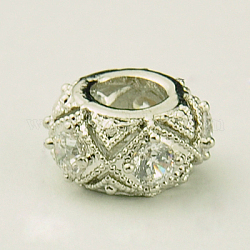 Perline cubic zirconia, rondelle, platino, 11x6mm, Foro: 5 mm