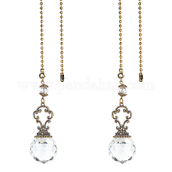 Gorgecraft Faceted Glass Round Big Pendant Decorations, with Tibetan Style Alloy Findings, Clear, 410mm, 2pcs/set