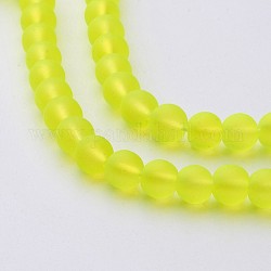 Fili di perline di vetro trasparente, smerigliato, tondo, giallo verde, 6mm, Foro: 1.3~1.6 mm, circa 140pcs/filo, 31.4 pollice