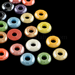 Cabochons de verre opaque plaqué nacré, donut, couleur mixte, 11~12x2.5mm
