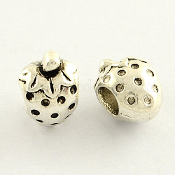 Perles européennes à gros trou en alliage de zinc de style tibétain, fraise, argent antique, 12x9x8mm, Trou: 4mm, environ 408 pcs/1000 g