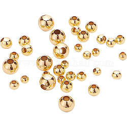 Benecreat 200 Stück 18 Karat vergoldete Messingperlen runde Distanzperlen mit 4 gemischten Größen (0.5-1.5 mm Loch) für Halsketten, Armbänder und Schmuckherstellung