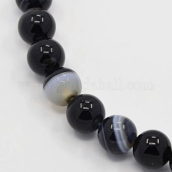 Round Dyed Natural Striped Agate/Banded Agate Beads Strands, Black, 12mm, Hole: 1.2mm, about 33pcs/strand, 15inch