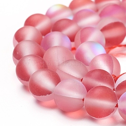 Pietre moon sintetiche perline fili, perle olografiche, tinto, smerigliato, tondo, rosso, 8mm, Foro: 1 mm, circa 45~47pcs/filo, 14~15 pollice