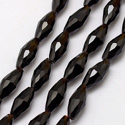 Chapelets de perles en verre, riz, facette, noir, 9x4mm, Trou: 1mm, Environ 60 pcs/chapelet, 20 pouce