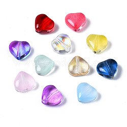 Perles en verre transparentes, cœur, couleur mixte, 7.5x8x4.5mm, Trou: 0.9mm