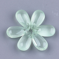 Encantos de vidrio pintado con spray transparente, lágrima, verde claro, 13.5~14x7.5x5mm, agujero: 1 mm