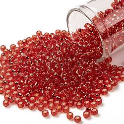 Toho perles de rocaille rondes, Perles de rocaille japonais, (25) rubis siam clair doublé d'argent, 8/0, 3mm, Trou: 1mm, environ 222 pcs/10 g