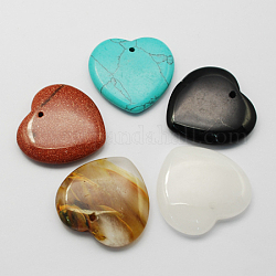 Pendentifs de pierre précieuse mixte, mixedstyle, cœur, 34~35.5x34.5~35.5x6.5~8.5mm, Trou: 1.5mm