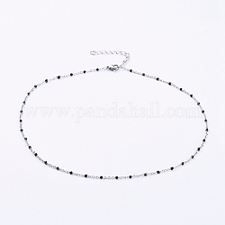 Edelstahl Emaille Kabelketten Halsketten, mit gedrehten Ketten / Bordsteinketten und Hummerkrallenverschlüssen, Schwarz, 15.94 Zoll (40.5 cm)
