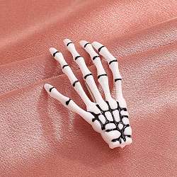 Acrylic Alligator Hair Clips, Gothic Halloween Skeleton Hand Hair Accessories for Women, with Iron Findings, White & Black, 70x40mm