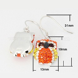 Austrian Crystal Earrings, with 925 Sterling Silver Hook and Polymer Clay, Owl, Colorful, Size: about 31mm long, 13mm wide, owl, 19mm long, 13mm wide
