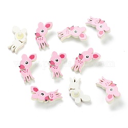 (Defective Closeout Sale: Yellowing), Wooden Painting Buttons for Clothes, Deer, Pink, 41x27x10mm, Hole: 1.6mm