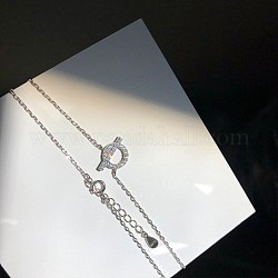 Круг 925 стерлингового серебра кубический цирконий кулон ожерелья для женщин, прозрачные, платина, 21~50 см
