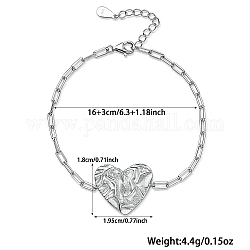 Bracelets chaînes torsadées en argent sterling 925 rhodié, bracelets à maillons coeur pour femmes, platine, 6-1/4 pouce (16 cm)