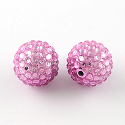Perles graduées en résine transparente avec strass, avec des perles rondes acrylique uv de placage à l'intérieur, perle rose, 20mm, Trou: 2~2.5mm