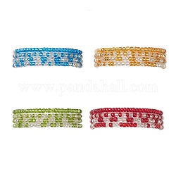 Стеклянный бисер браслеты из бисера наборы, двухцветные эластичные браслеты для женщин, разноцветные, внутренний диаметр: 2-1/8 дюйм (5.3 см), 4~4.5 мм, 4 шт / комплект