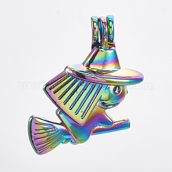 Plated Alloy Bead Cage Pendants, Witch, Colorful, 35x30.5x12mm, Hole: 4x4.5mm, Inner Measure: 8mm
