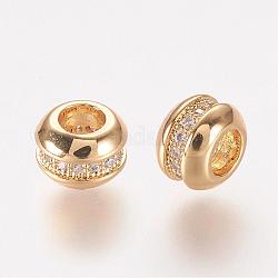 Perles de zircone cubique micro pave en Laiton, rondelle, clair, or, 7x5mm, Trou: 3mm