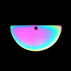 ステンレス製セミサークルペンダント201個  レーザー切断  半円  虹色  15x30x1mm  穴：1.6mm